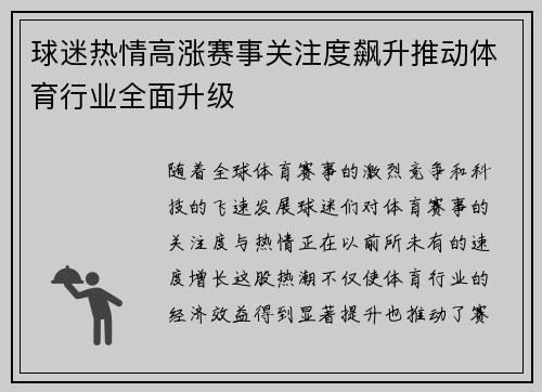 球迷热情高涨赛事关注度飙升推动体育行业全面升级