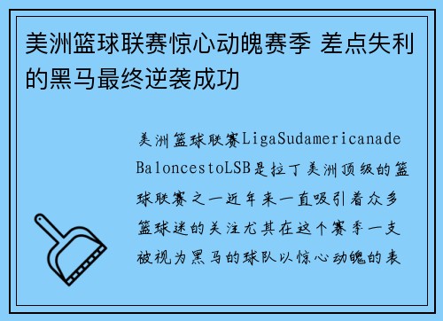 美洲篮球联赛惊心动魄赛季 差点失利的黑马最终逆袭成功